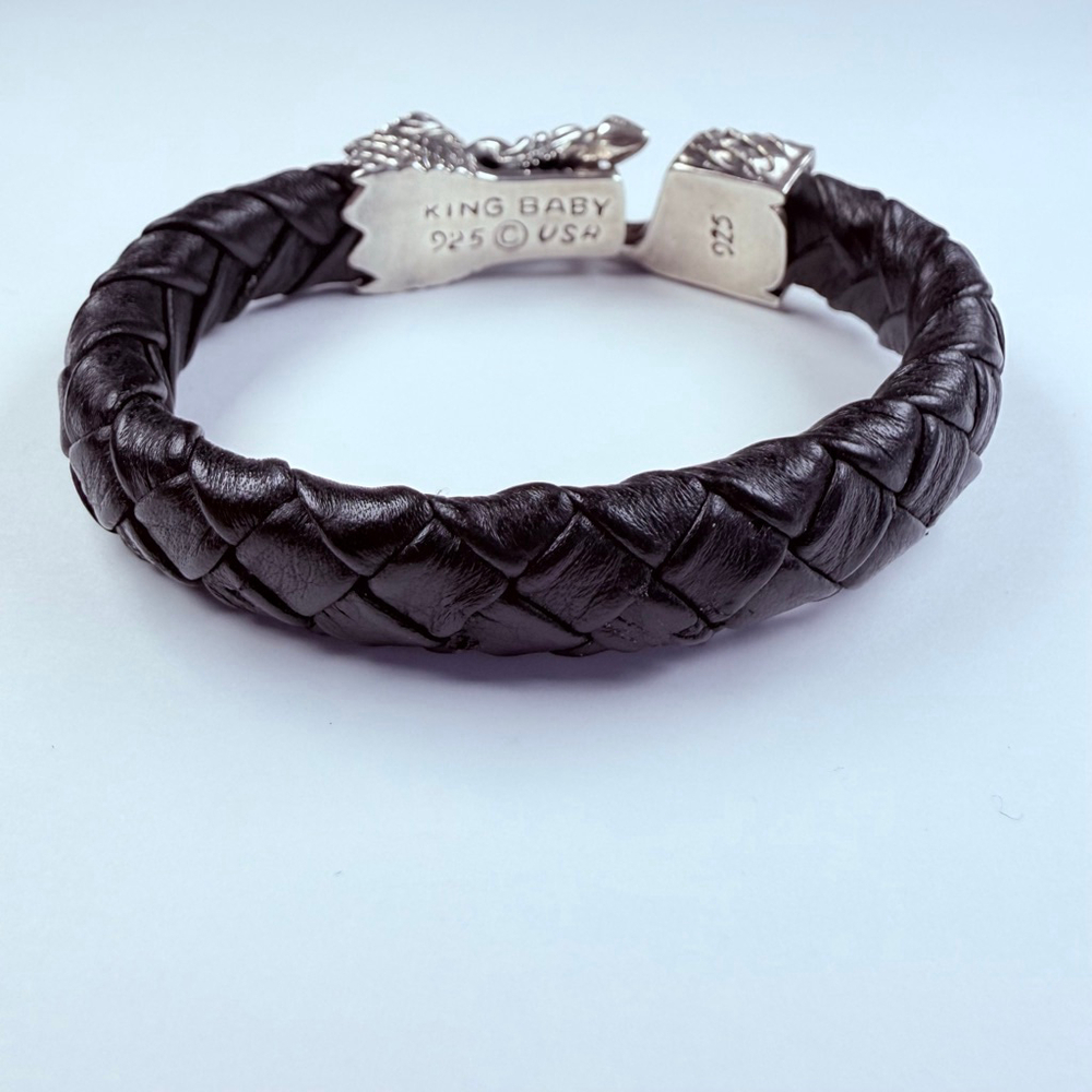 King Baby Large Dragon 925 Sterling Silver & Leather Braided Bracelet $985 - Picture 4 of 12